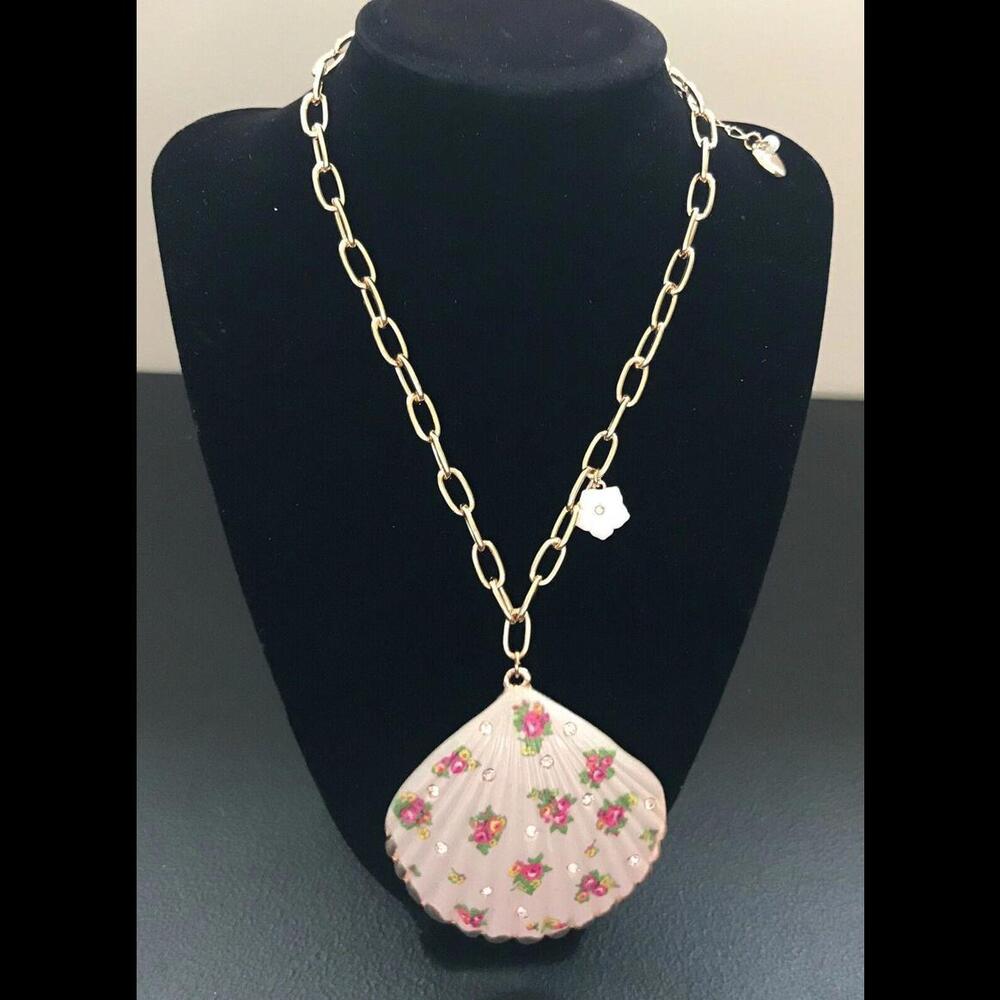Betsey Johnson Shell Yeah statement necklace gold floral seashell NEW NWT